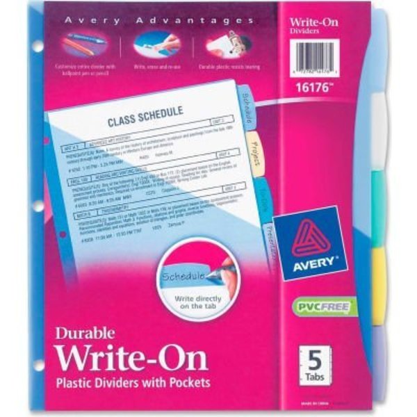 Avery Dennison Avery Pocket Divider, Write-on, 8.5"x11", 5 Tabs, Multicolor/Multicolor 16176